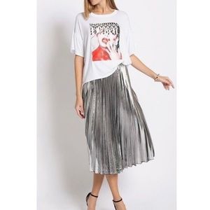 H&M Silver Pleated Midi Skirt